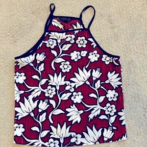 Topshop tank top size 2 red black white floral print